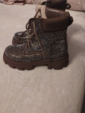 Azalea Wang Kayly Rhinestone Embellished Platform Combat Mid Boot